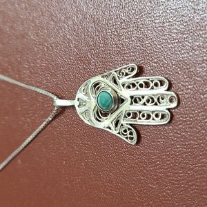 Silver Hamsa Jewish Hand Pendant and Chain 925 vintage
